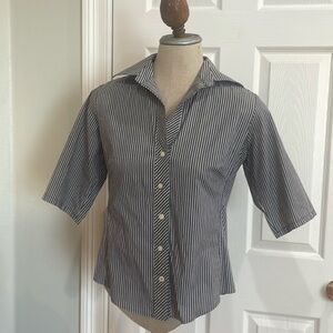 NYNE new you new energy CoolMax Poplin button up collar shirt blue white striped
